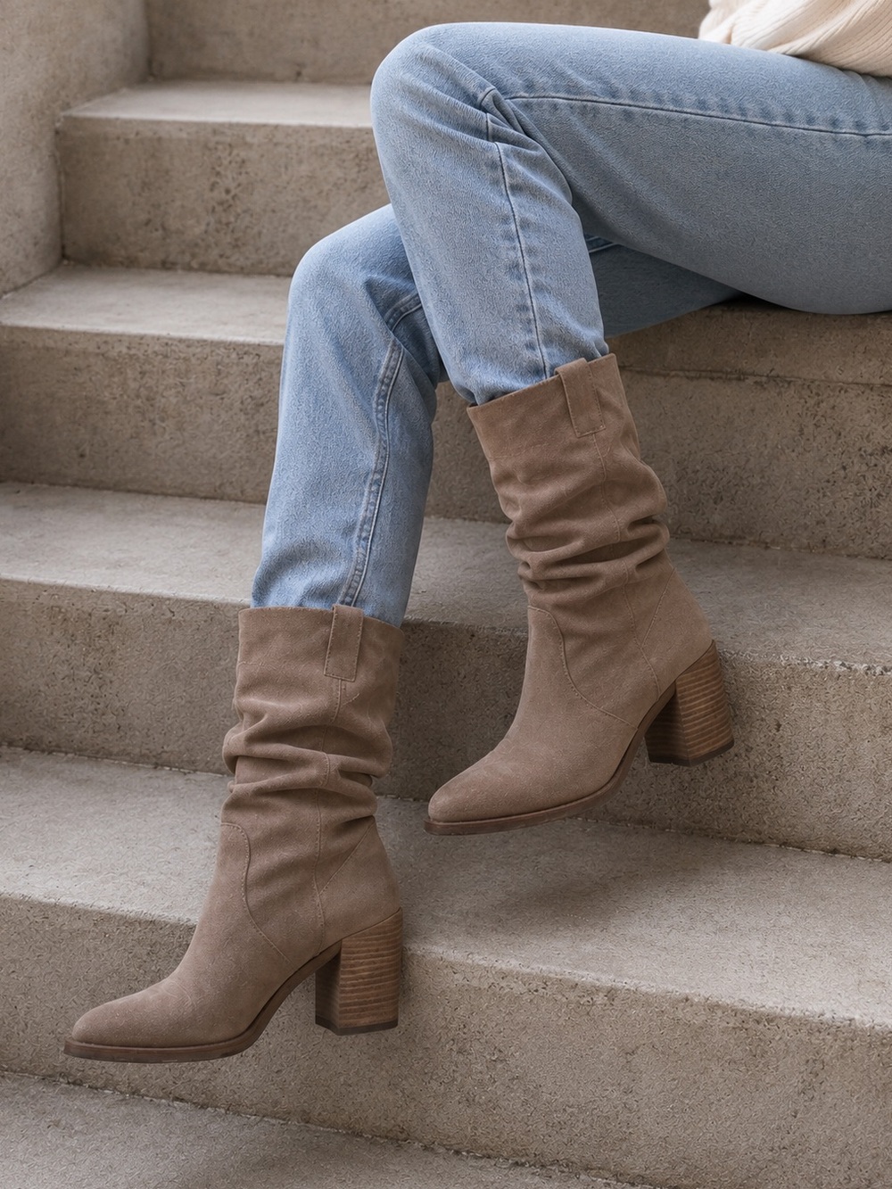 Dingo Taupe Suede Slouch Mid-Calf Western Boots Size 8.5